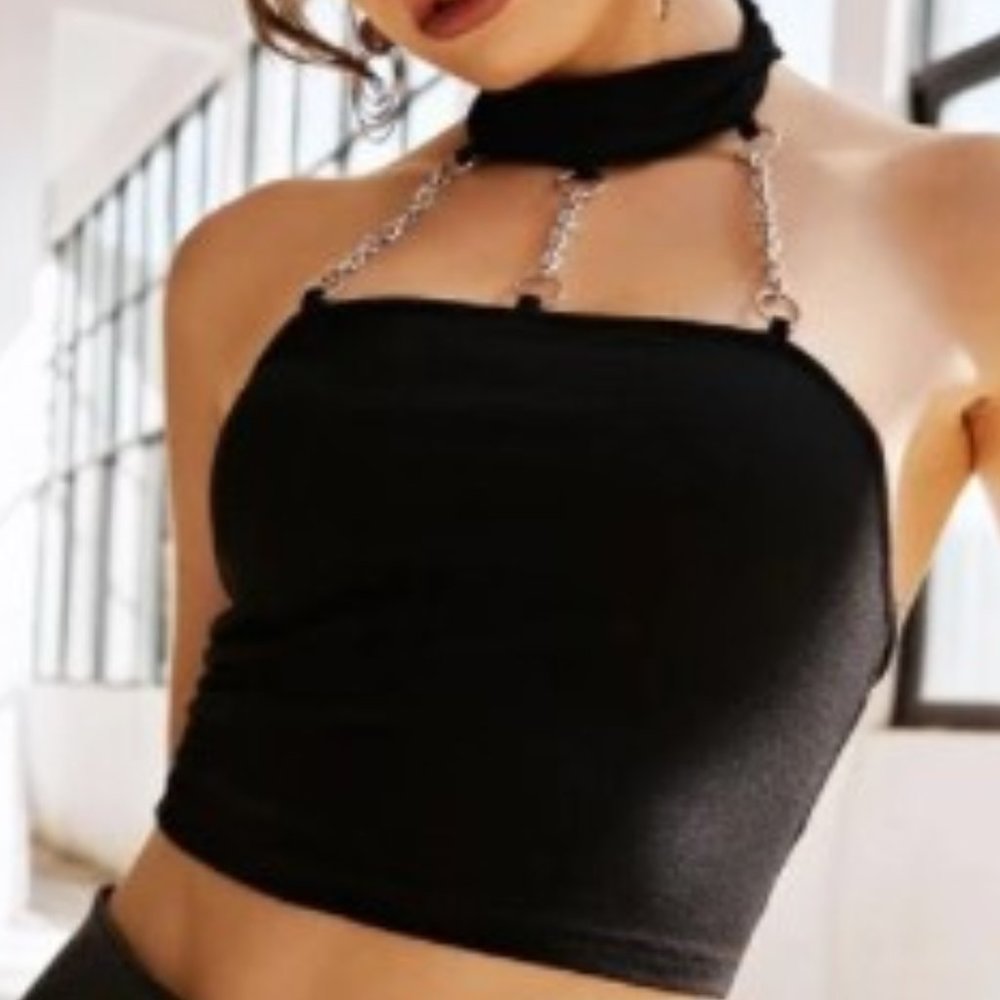 SOLD - black halter crop top size large - Picture 1 of 2